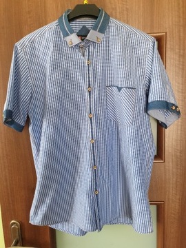 Koszula w drobną niebieską kratkę slim fit L 40/41