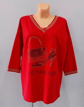 Bluza damska czerwona 44 46 16 18 z aplikacją