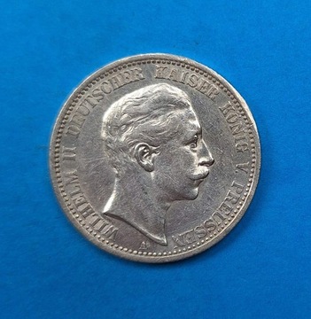 Niemcy, Prusy 2 marki 1907, Wilhelm II, Ag 0,900