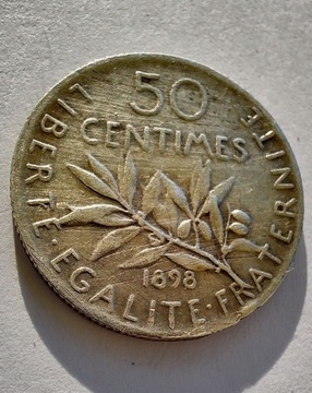 FRANCJA 50 Centimes 1898 ŁADNA srebro 
