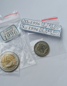 20 gr i 5 złotych rocznik 1996 r komplet 2 monet