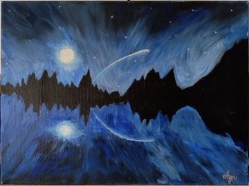 obraz, akryl 30x40 cm niebo jezioro nocą