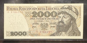 Banknot 2000 złotych 1977 Seria E 100% UNC
