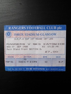 Bilet Glasgow Rangers - GKS Katowice 1988-89