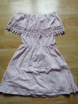 bawełniana różowa sukienka hiszpanka koronka S M 