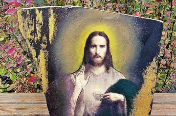 Ikona Decoupage Rękodzieło Jezus Dewocjonalia 