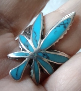 Srebro 925 stary pierścionek liść marihuany 