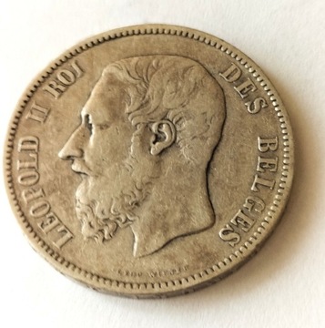 Belgia 5 franków, 18673 r   srebro