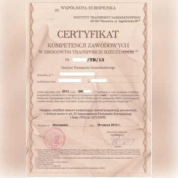 Certyfikat kompetencji zawodowych (rzeczy) 