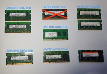 Pamięć LAPTOPY RAM DDR2 i DDR3 MIX do wyboru różne