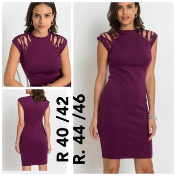 Śliwkowa fioletowa suknia sukienka 40 l 42 xl laser ołówkowa pianka 44 46 