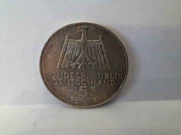  Srebrna moneta  5 marek z 1971 r. 