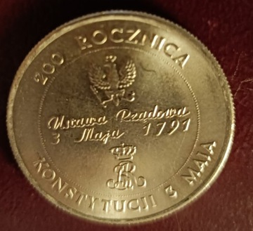 Moneta  200 Rocznica Konstytucji 3 Maja 1791r. 