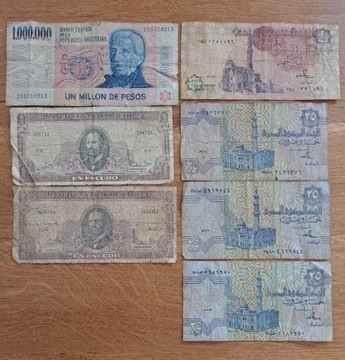 Banknoty Zabytkowe Świat 7 szt. W cenie 