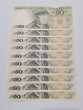 Banknoty 50 złotych 1988r. zestaw fajne numery UNC