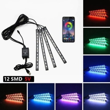 listwy ledowe 4x12 led + aplikacja bluetooth rgb