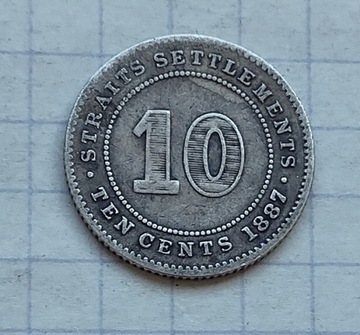 #409 Straits Settlements 10 centów 1887 rzadka!