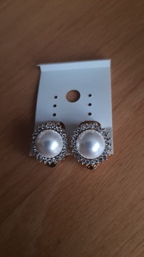 perłowe klipsy pozłacane cyrkonie Fashion Jewelry