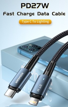 Kabel do IPhone (Lightning - USB-C) 27W, dioda LED