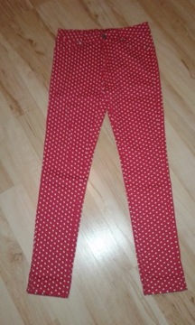 spodnie czerwone w kropki jeansy ze stretchem r.38