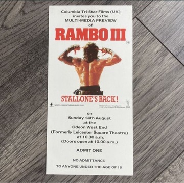 Rambo 3 pamiątkowy bilet na premierowy pokaz filmu