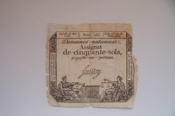 Banknot Francja 1793 50 SOLS
