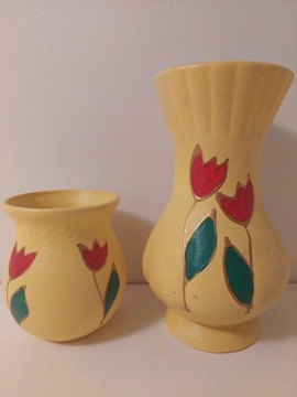 Zestaw ceramiki doniczka wazon kwiatki żółty