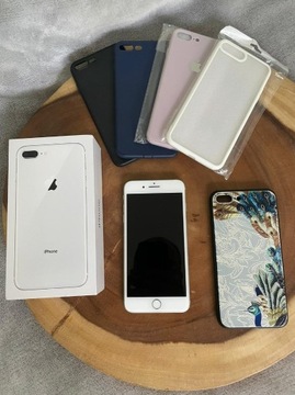 iPhone 8 plus 64GB Srebrny + 5 ETUI + 4 SZKŁA