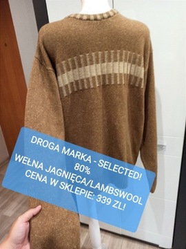 Beżowy sweter męski Selected marka wełna jagnięca 