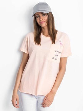 Brzoskwiniowy t-shirt z flamingiem rozmiar M/38
