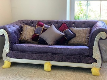 Nowa sofa antyczna fioletowa trzyosobowa antyk