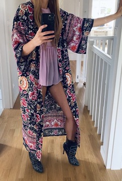 Czarne kimono wiskoza narzutka Sarong szlafrok