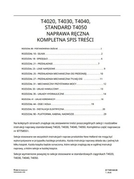 Instrukcja Napraw New Holland T 4040, T 4050