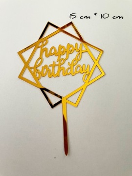 Topper napis na tort „Happy birthday” złoty 