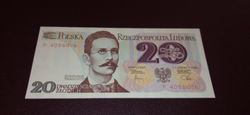 Banknot PRL 20 zł stan UNC rok 1982 Seria 