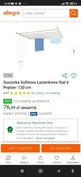 Suszarka sufitowa 120 cm długą,6 prętów.nowa.