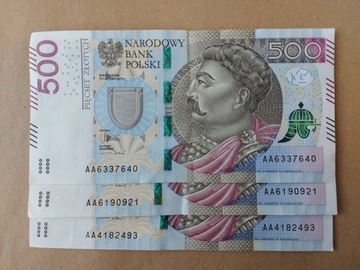 Banknot 500 zł PLN seria AA