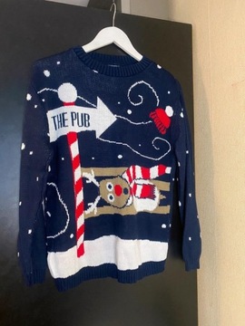 Granatowy świąteczny sweter ciepły gruby renifer 