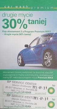 Kupony myjnia BP Premium Max - 2 mycia - 07.2024