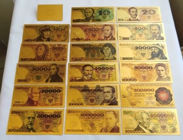 BANKNOTY POZŁACANE 24K - PRL - KOMPLET 17 sztuk!!!