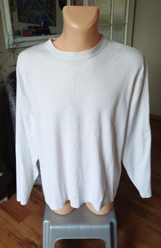 GAP bluza męska XL biała prążkowana luźna prosta bawełna