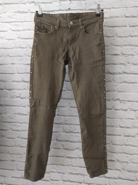 H&M Denim S/M rurki khaki zielone złote ćwieki 