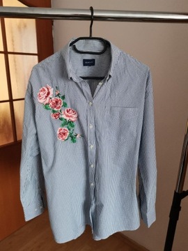 Koszula damska GANT paski kwiaty haft bawełna oversize L/XL bdb floral 