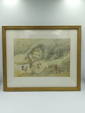 Stary obrazek / litografia szwedzka z dinozaurem