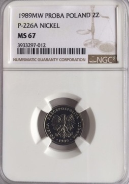 2 ZŁ PRÓBA NIKIEL 1989 NGC MS67 PIĘKNA