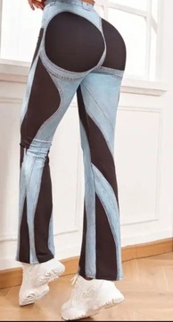 Leginsy dzwony z nadrukiem spodni jeansowowych  ala mugler 