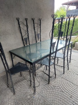 Stół ogrodowy z krzesłami komplet kuty