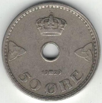 Norwegia 50 ore 1929 22 mm