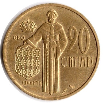 MONAKO, 20 centymów 1962 - Rainier III, KM#143, AU