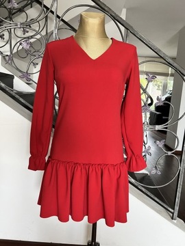 Sukienka z falbaną czerwona 36  święta 
